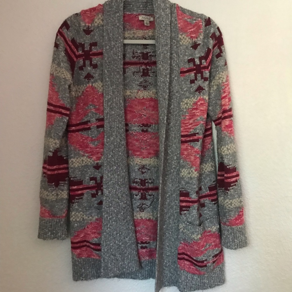 Womens L Gray Patterned Long Sweater by Luck Brand